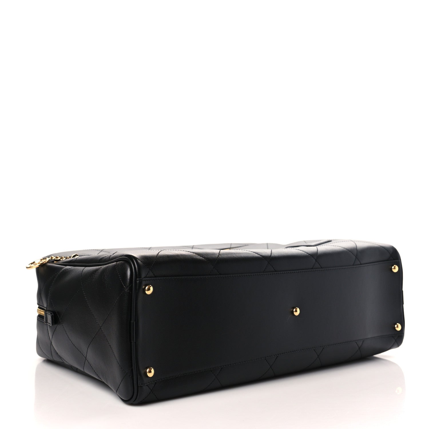 Chanel Calfskin Stitched Maxi Logo Bowling Bag Black 4 of 9
