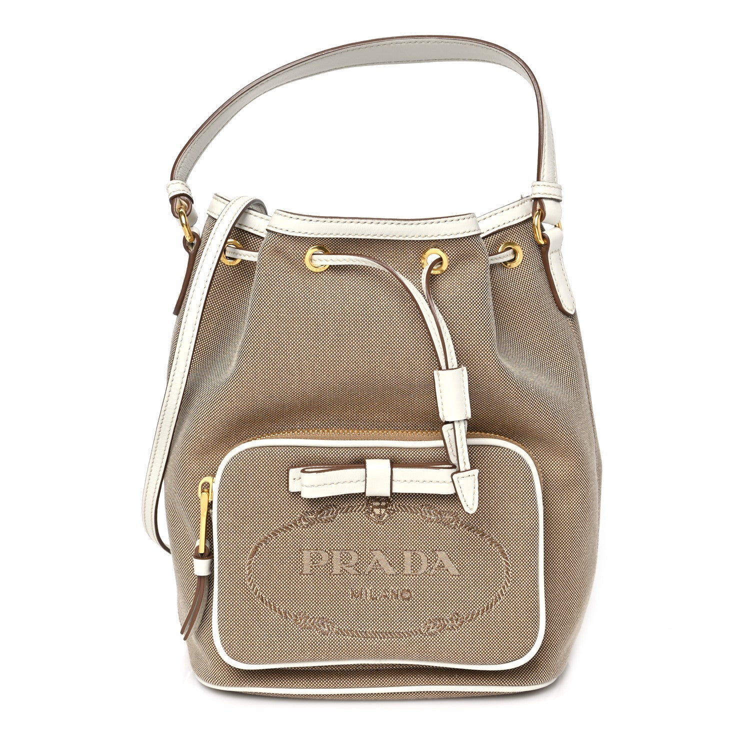 Prada Jacquard Logo Mini Bucket Crossbody Bag Corda Talco 1 of 9