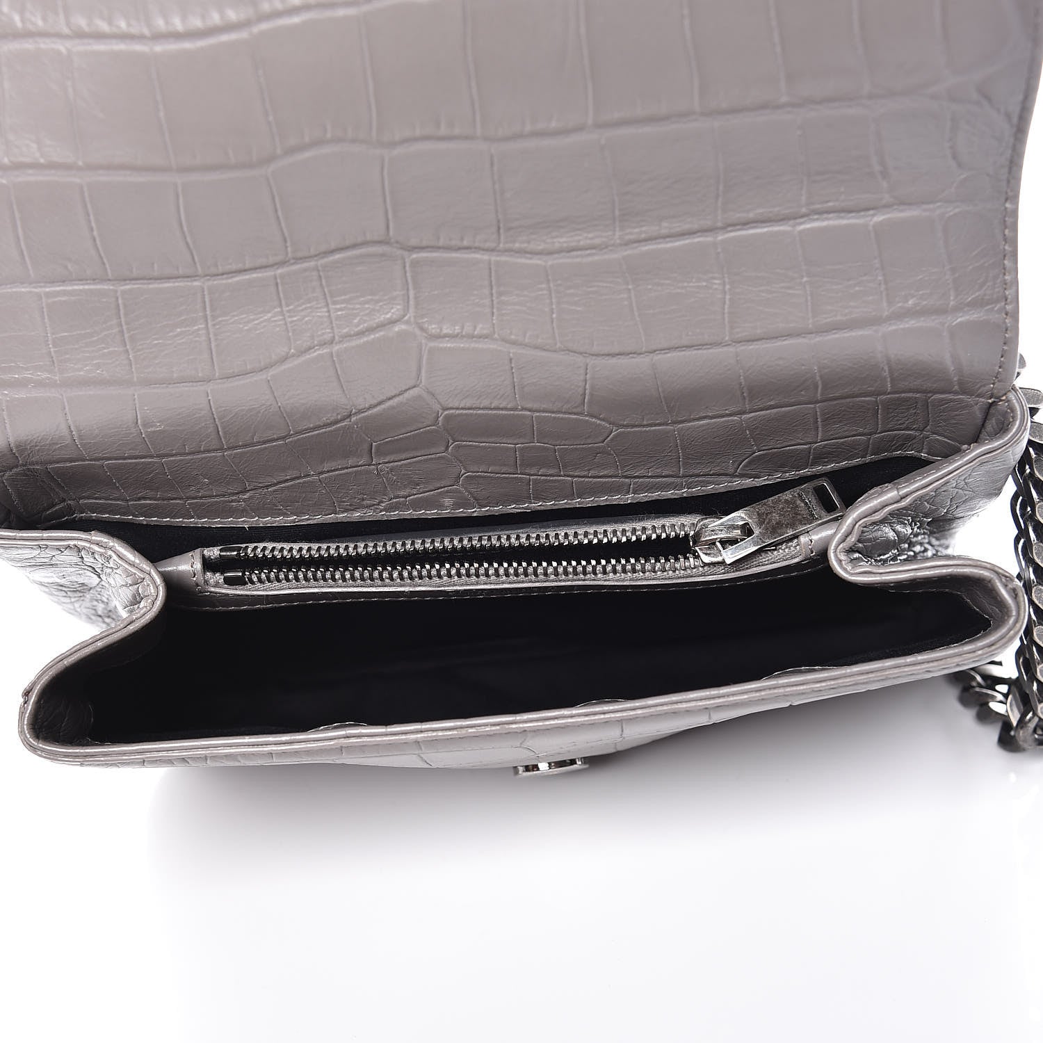 Saint Laurent Calfskin Crocodile Embossed Medium College Monogram Satchel Gray 7 of 15
