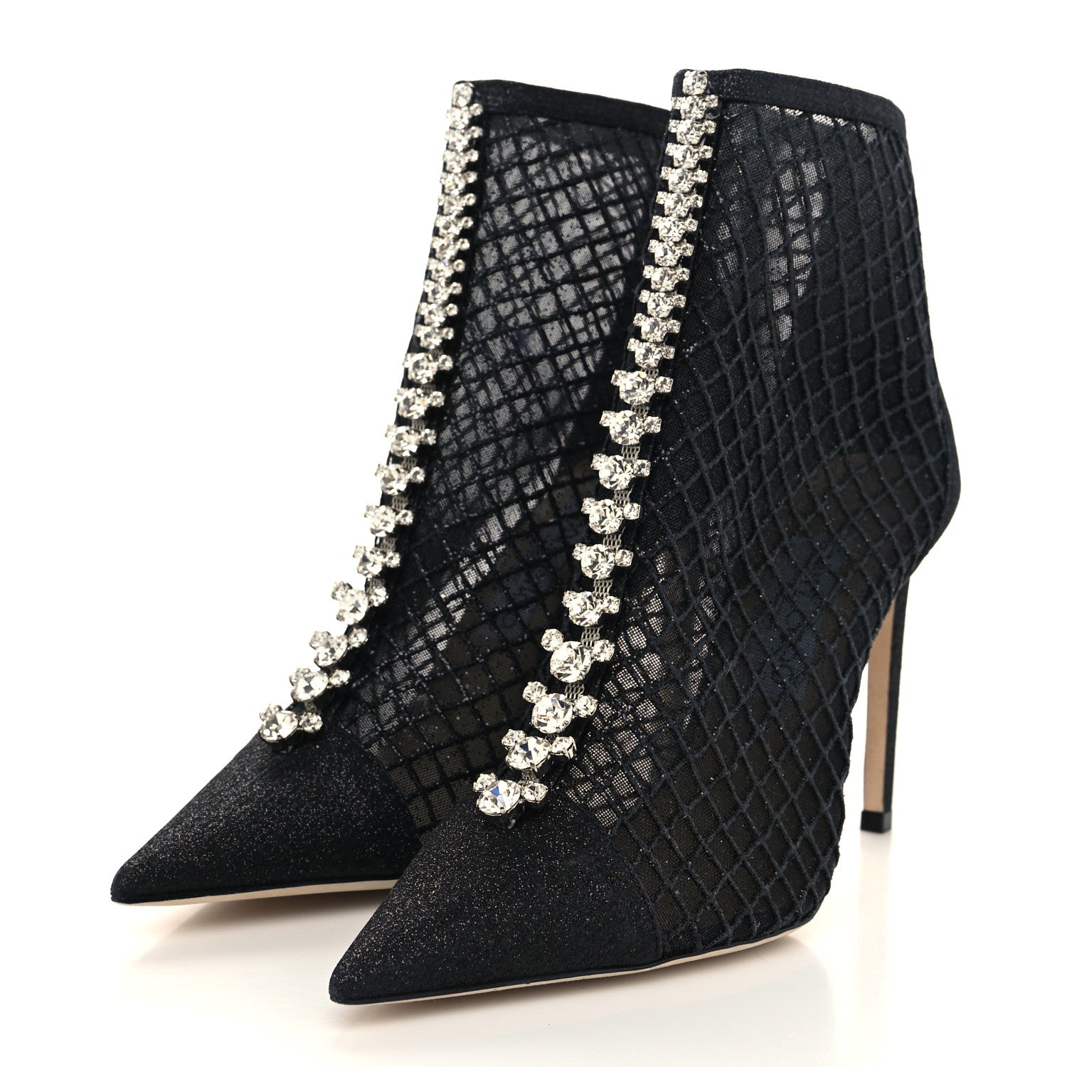 Jimmy Choo Glitter Checker Board Mesh Crystal Embellished Bing 100 Boots 37.5 Black 3 of 7
