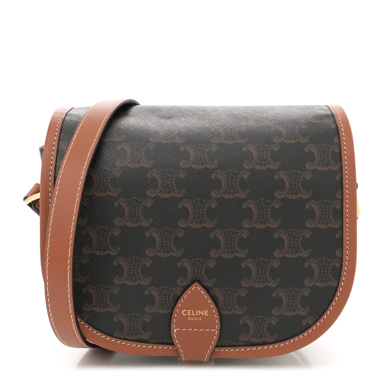 Celine Triomphe Canvas Medium Folco Bag Tan 1 of 10