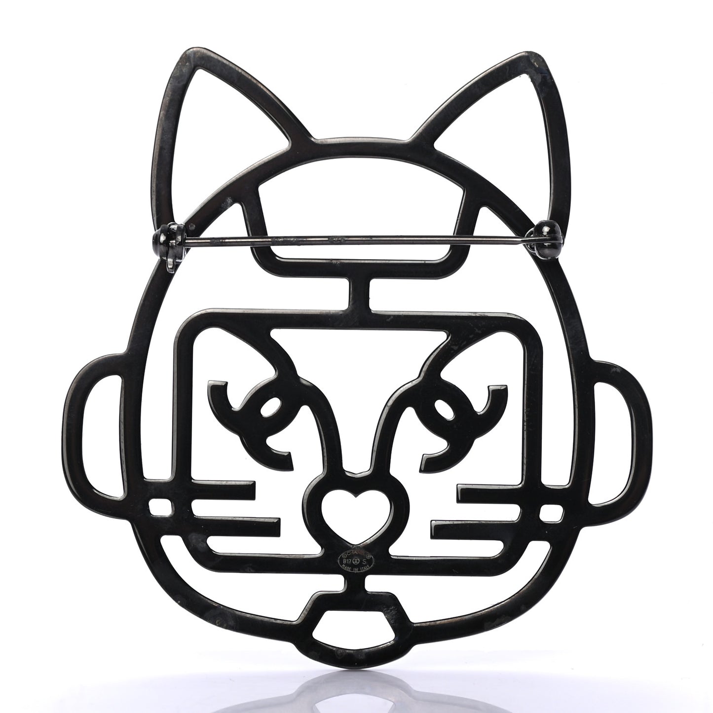 Strass Crystal Emoji Robot Cat Brooch Black Silver