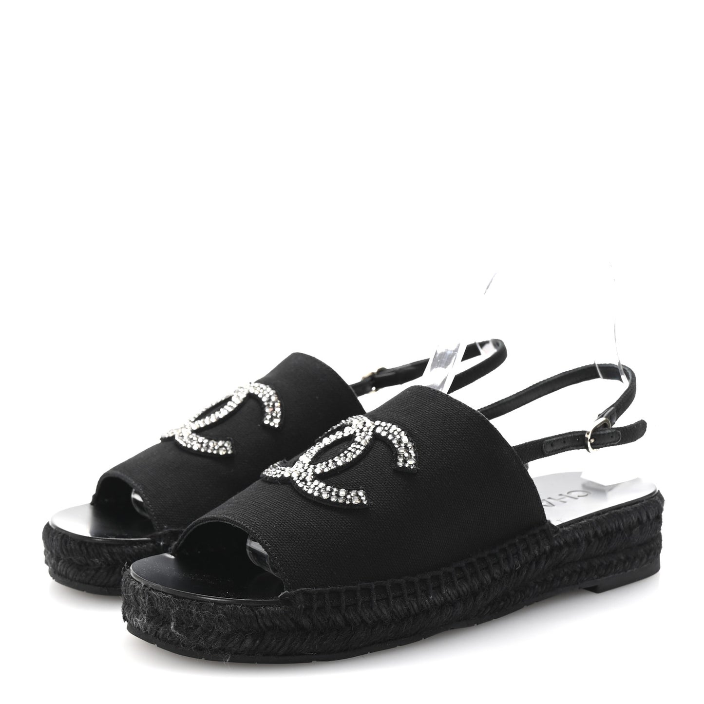 Canvas Strass CC Espadrille Slingback Sandals 39 Black