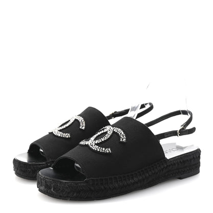 Chanel Canvas Strass CC Espadrille Slingback Sandals 39 Black 4 of 10