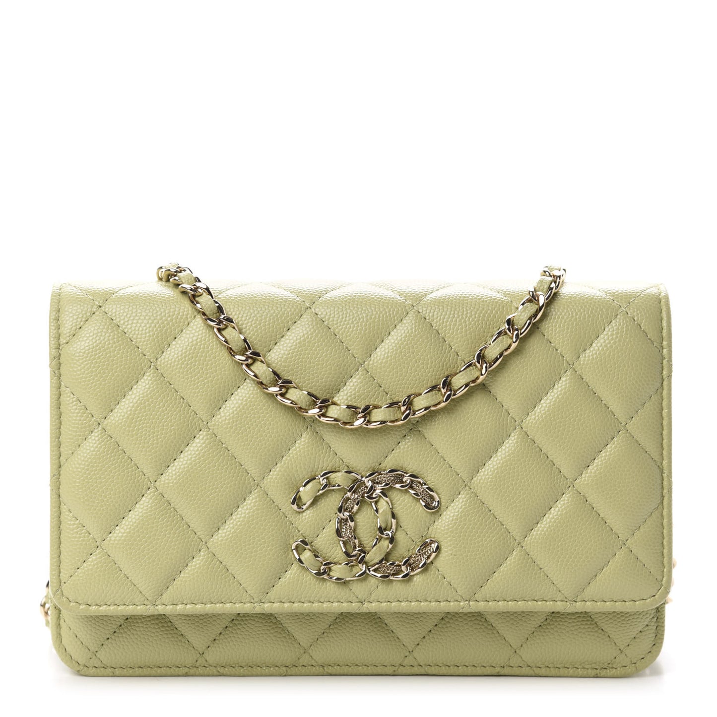 Caviar Quilted French New Wave Chain CC Wallet On Chain WOC Light Green