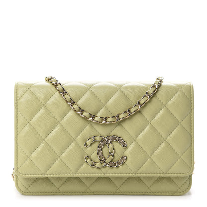 Chanel Caviar Quilted French New Wave Chain CC Wallet On Chain WOC Light Green 1 of 12