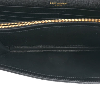 Saint Laurent Grain De Poudre Matelasse Chevron Monogram Chain Wallet Black 5 of 11
