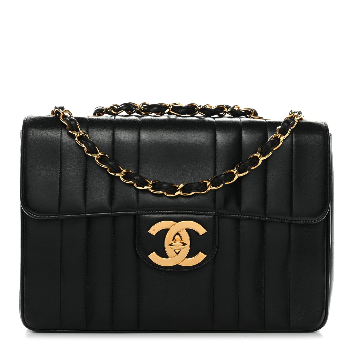 Chanel Lambskin Vertical Quilt Jumbo Single Flap Black 1 of 12