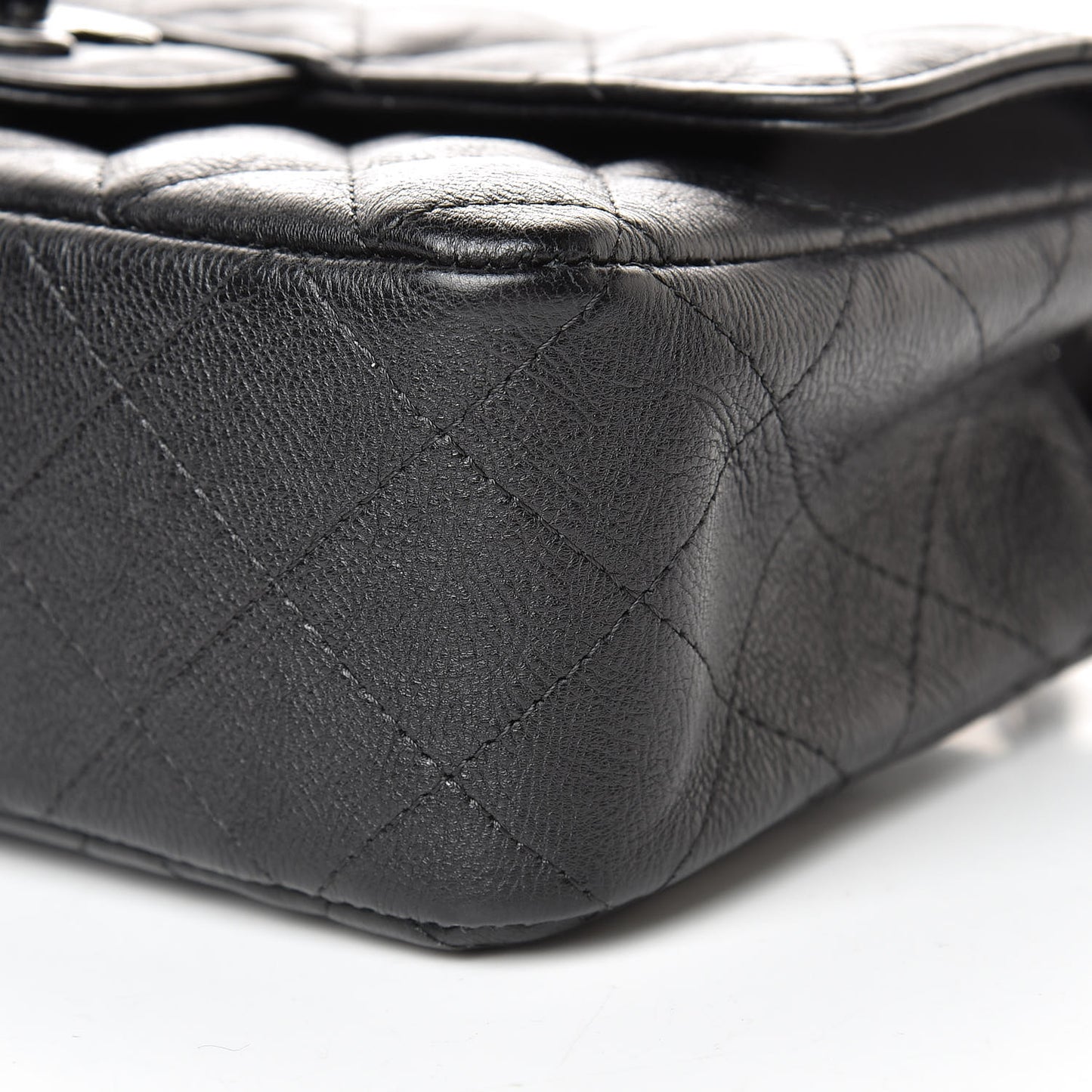 Crumpled Calfskin Quilted Mini Rectangular Flap So Black