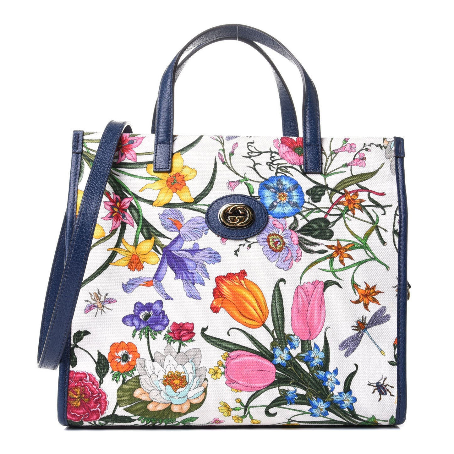 Canvas Medium Flora Tote White Multicolor Blue Agata