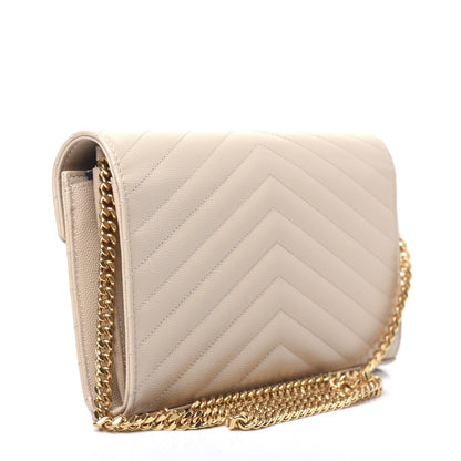 Saint Laurent Grain De Poudre Matelasse Chevron Monogram Chain Wallet Nude Powder 3 of 9