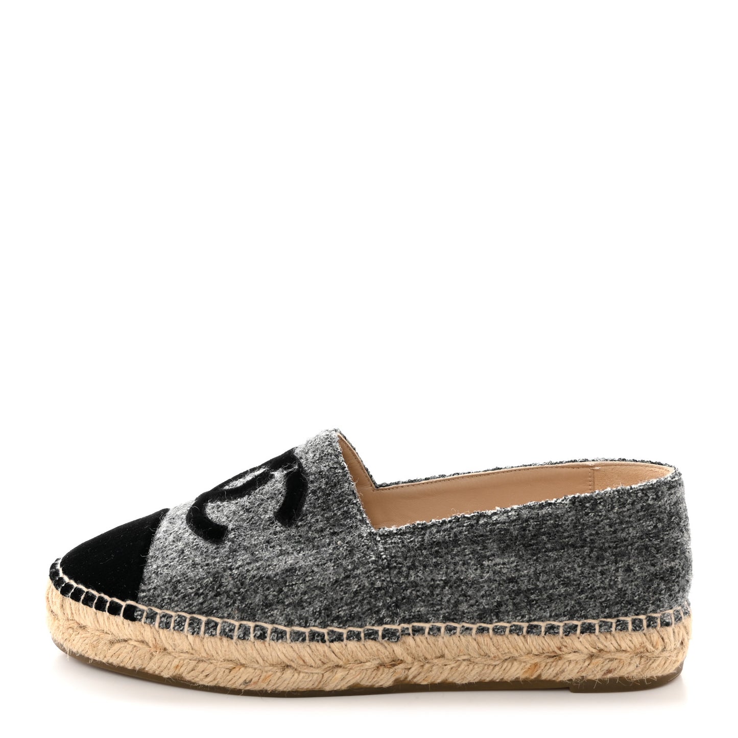 Wool Velvet CC Espadrilles 37 Grey Black