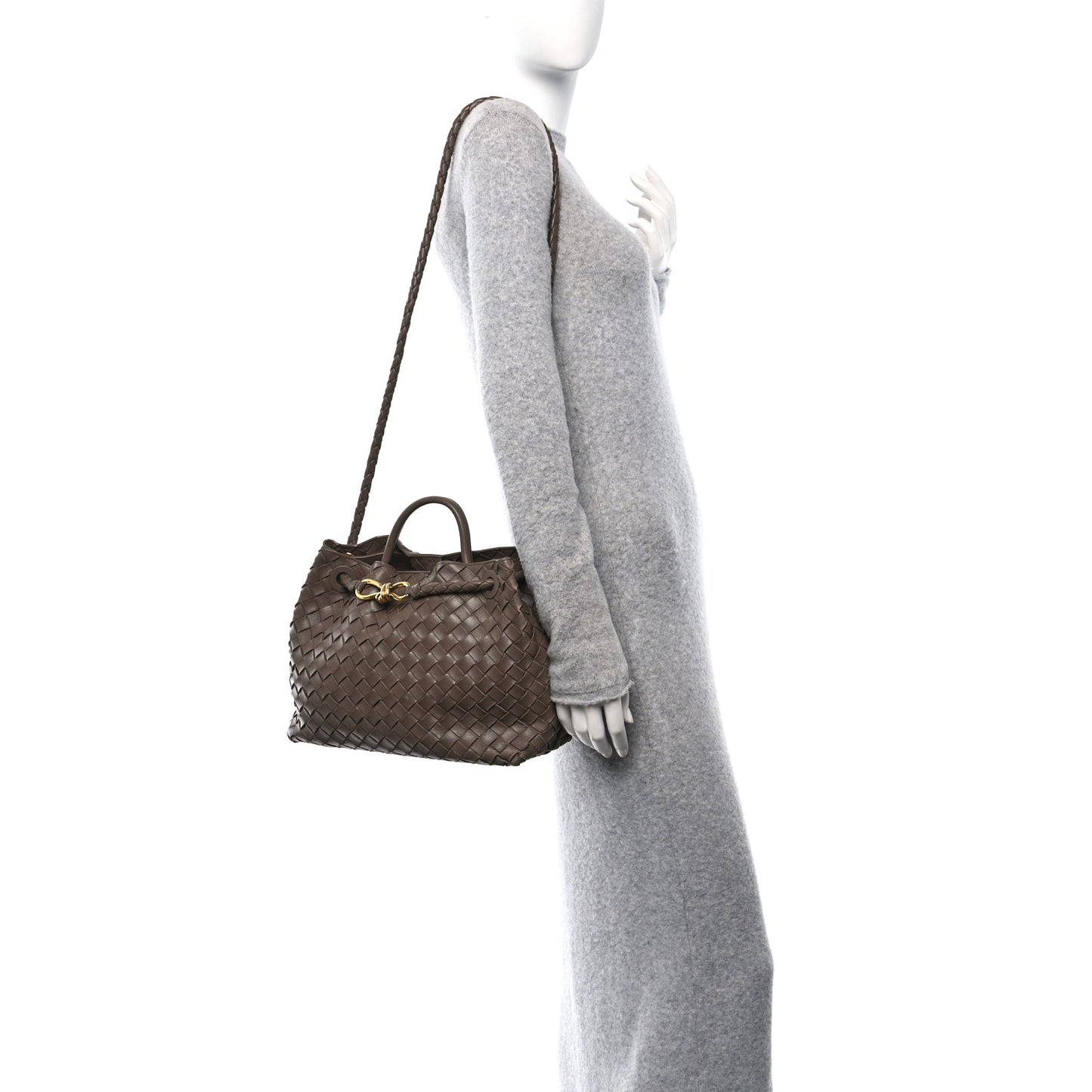 Nappa Intrecciato Medium Andiamo Shoulder Bag Taupe Grey