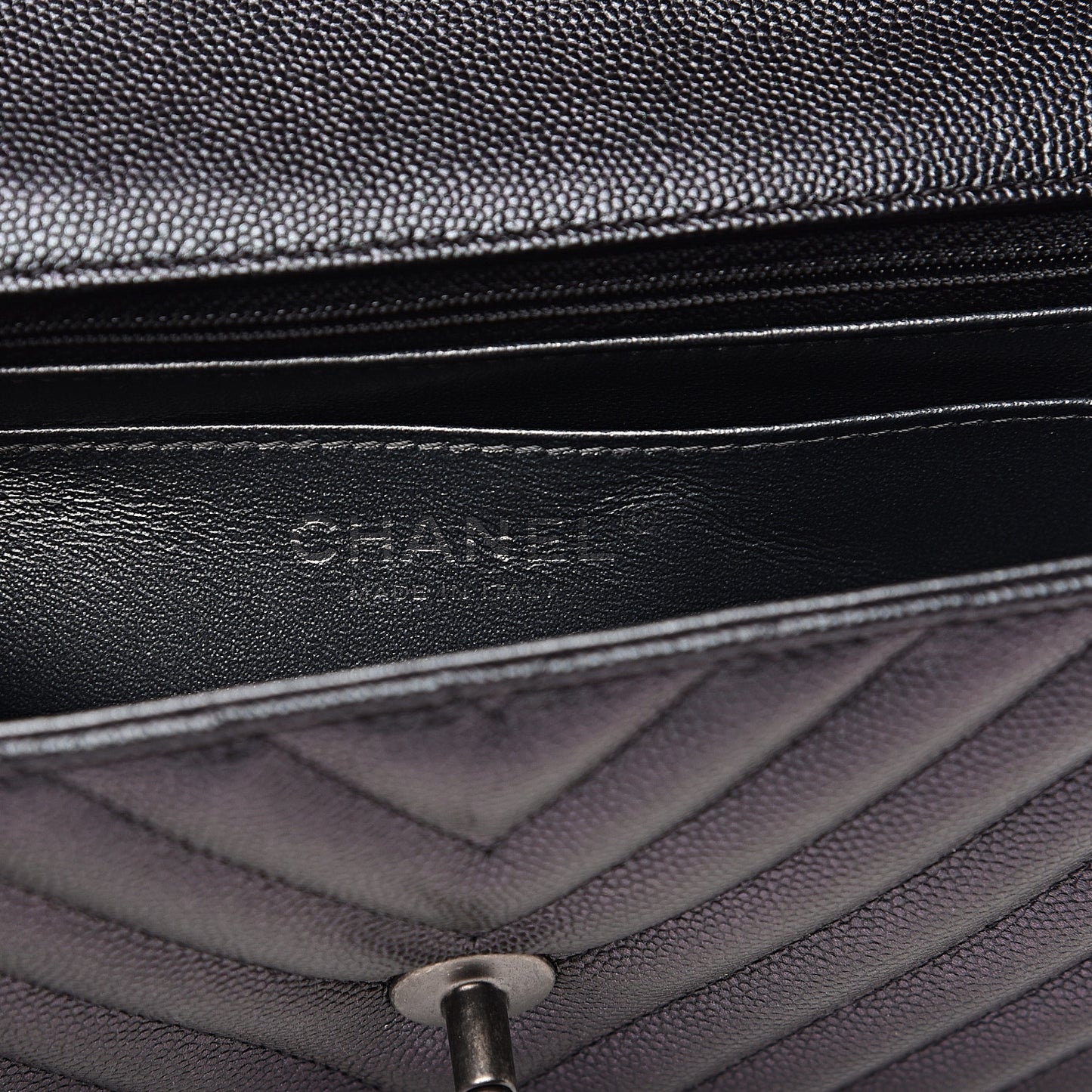 Iridescent Caviar Chevron Quilted Mini Rectangular Flap Black