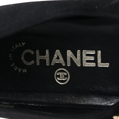 Chanel Satin Crystal Snakeskin Embossed Cap Toe Ballerina Flats 38 Black Gold 9 of 9