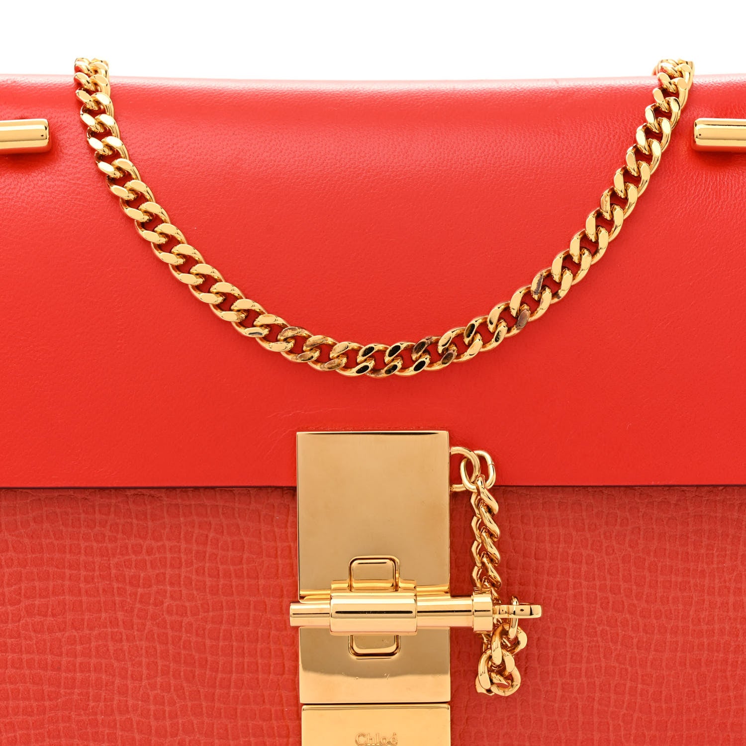 Chloe Grained Calfskin Lambskin Mini Drew Shoulder Bag Coral Pop 7 of 11