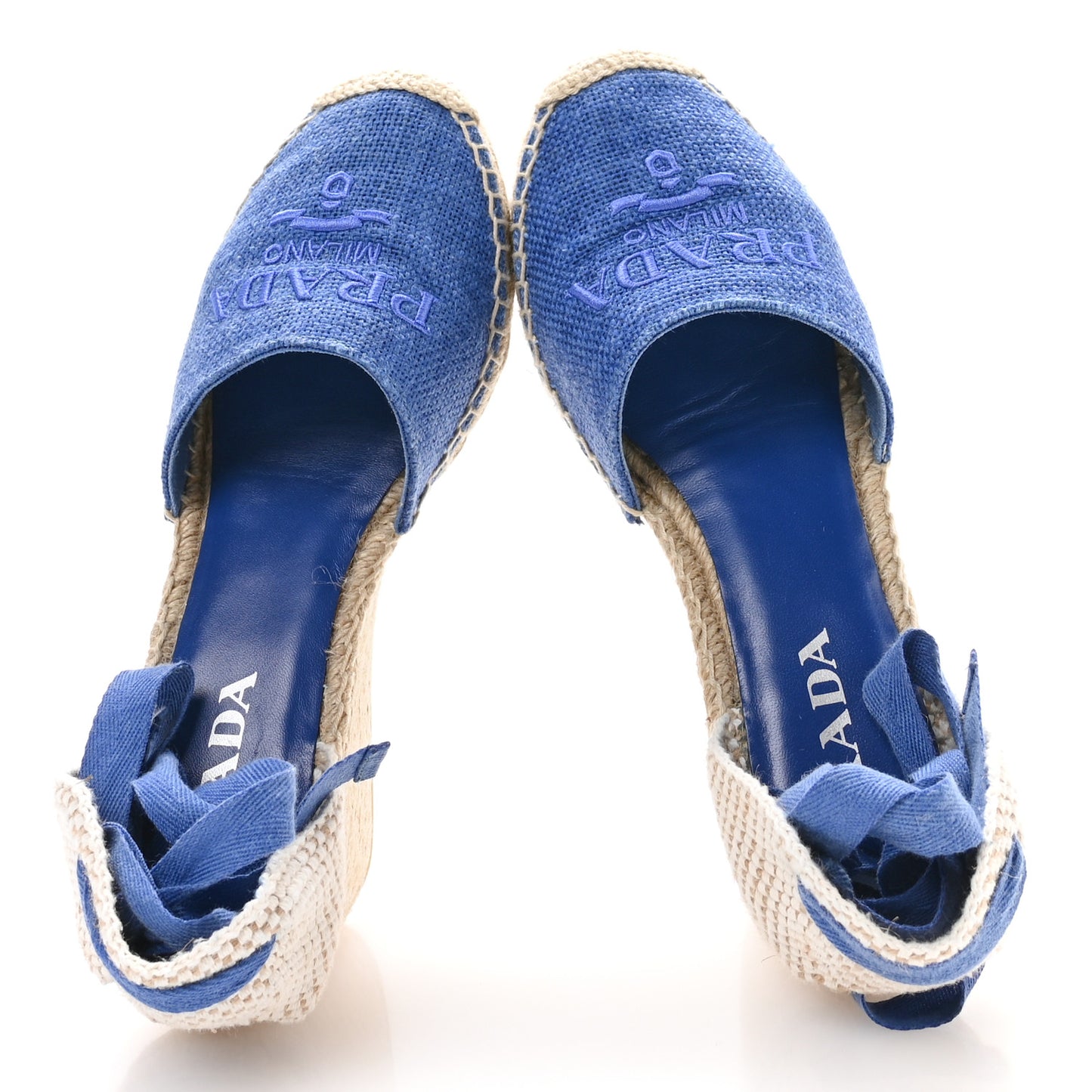 Linen Logo Espadrille 90mm Wedge Sandals 39 Azzurro