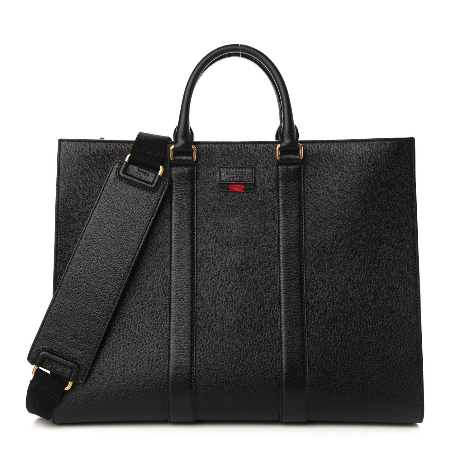 Grained Calfskin Web Top Handle Tote Black
