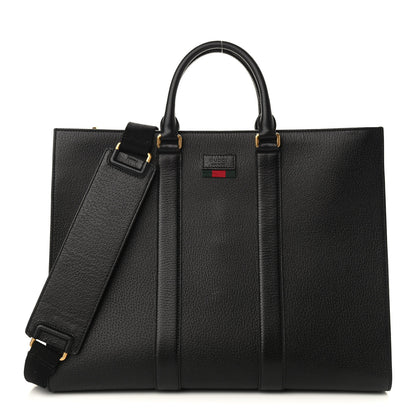 Gucci Grained Calfskin Web Top Handle Tote Black 1 of 9