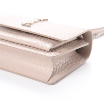 Saint Laurent Calfskin Crocodile Embossed Monogram Sunset Chain Wallet Marble Pink 11 of 13