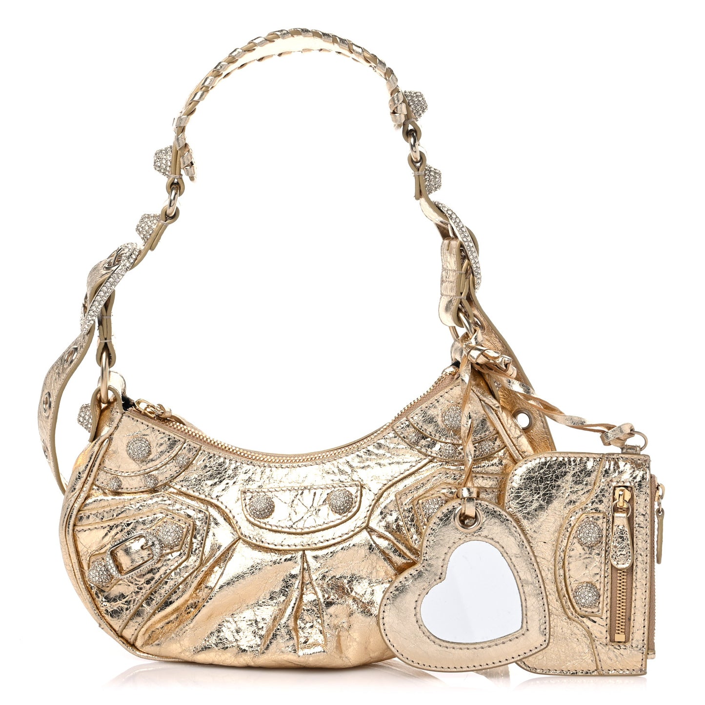 Metallic Agneau Arena Crystal Le Cagole Shoulder Bag XS Light Gold