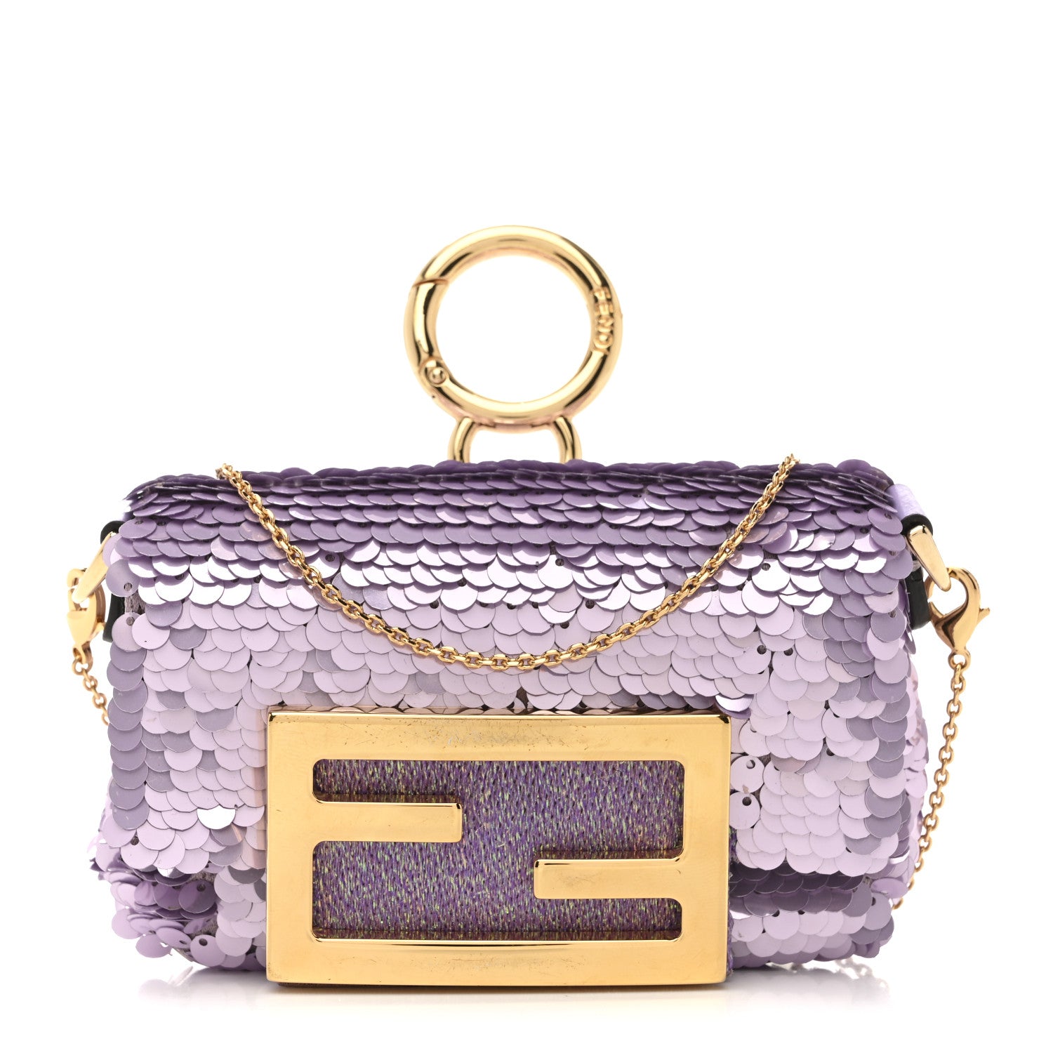 Fendi Sequin Paillettes Shiny Nappa Sex and the City Nano Maxi Buckle Baguette Charm Lilla 1 of 12