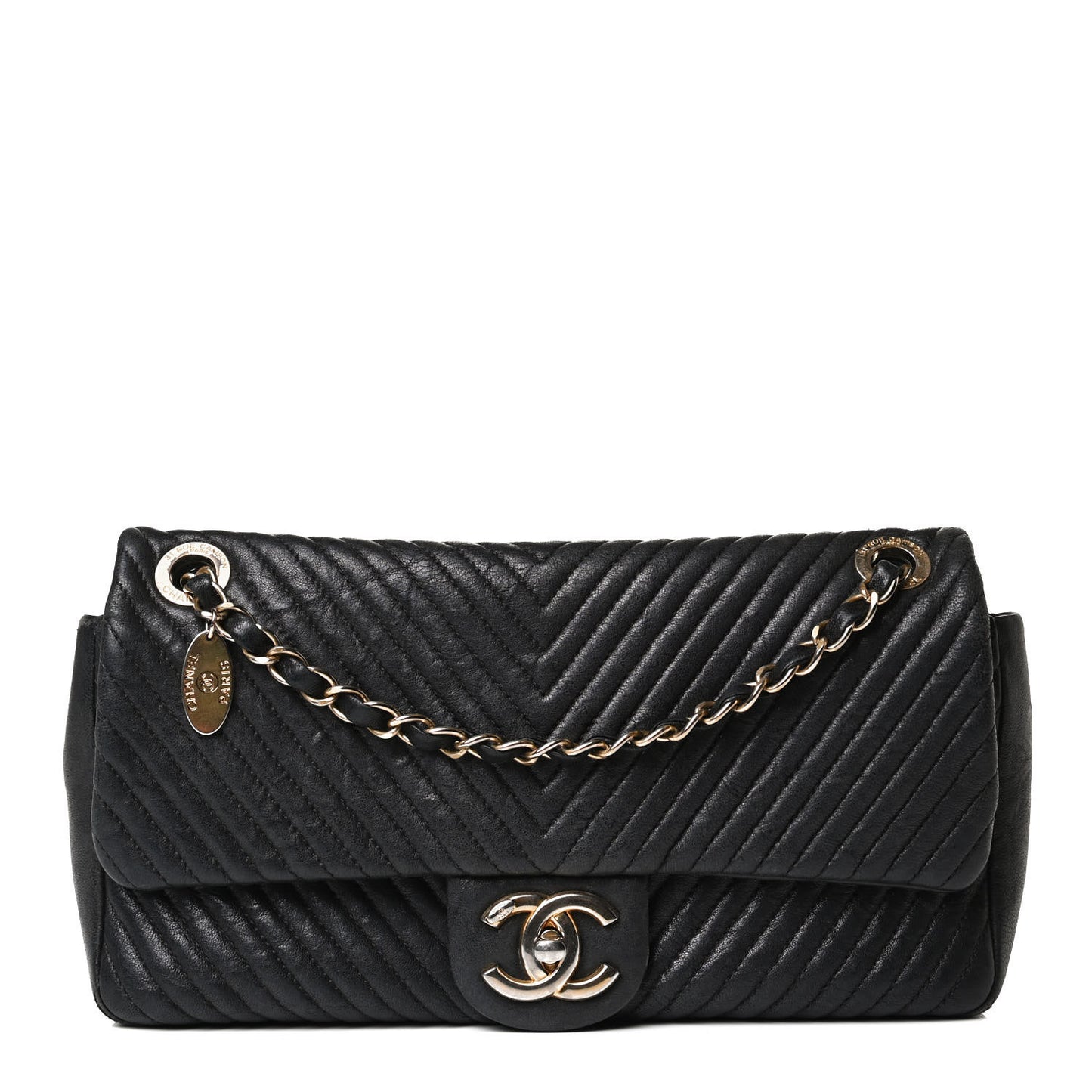 Calfskin Surpique Chevron Small Flap Black