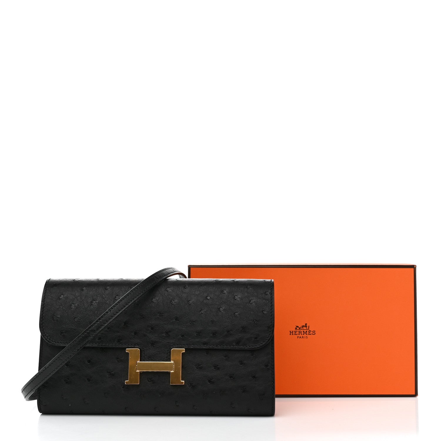 Hermes Ostrich Constance Long Wallet To Go Black 8 of 12
