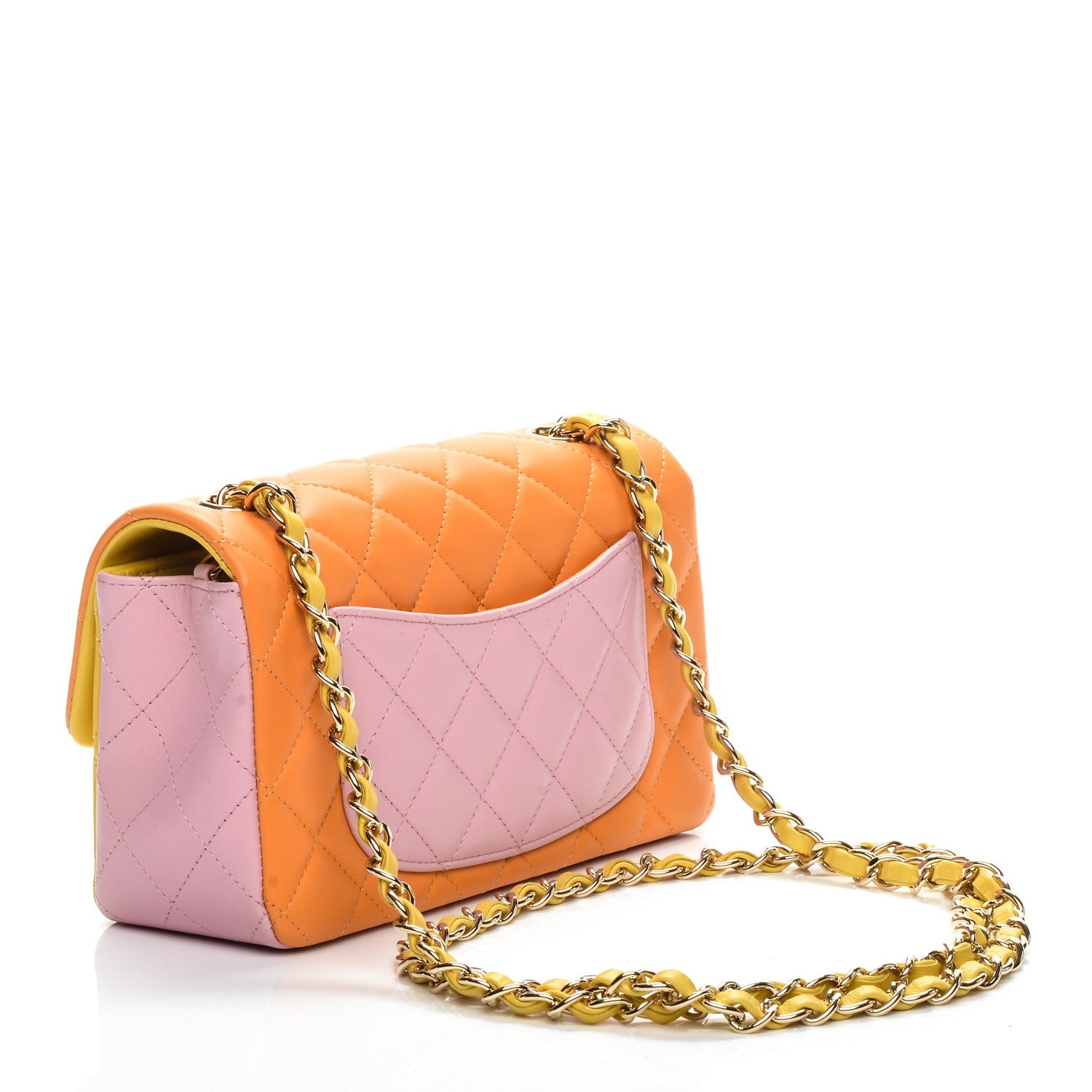 Chanel Lambskin Quilted Tri-Color Mini Rectangular Flap Orange Yellow Pink 3 of 9
