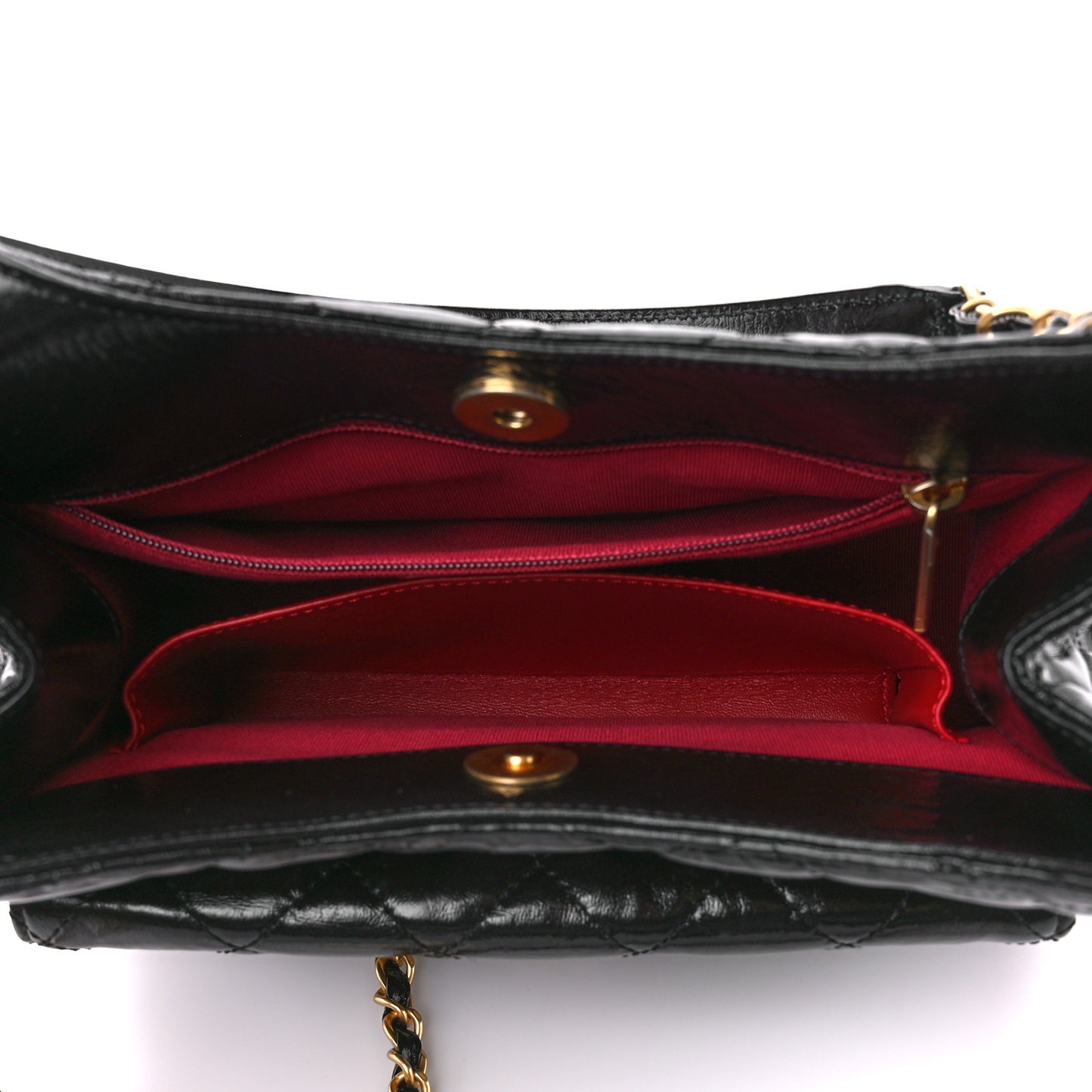 Shiny Crumpled Calfskin Quilted Wavy CC Hobo Black