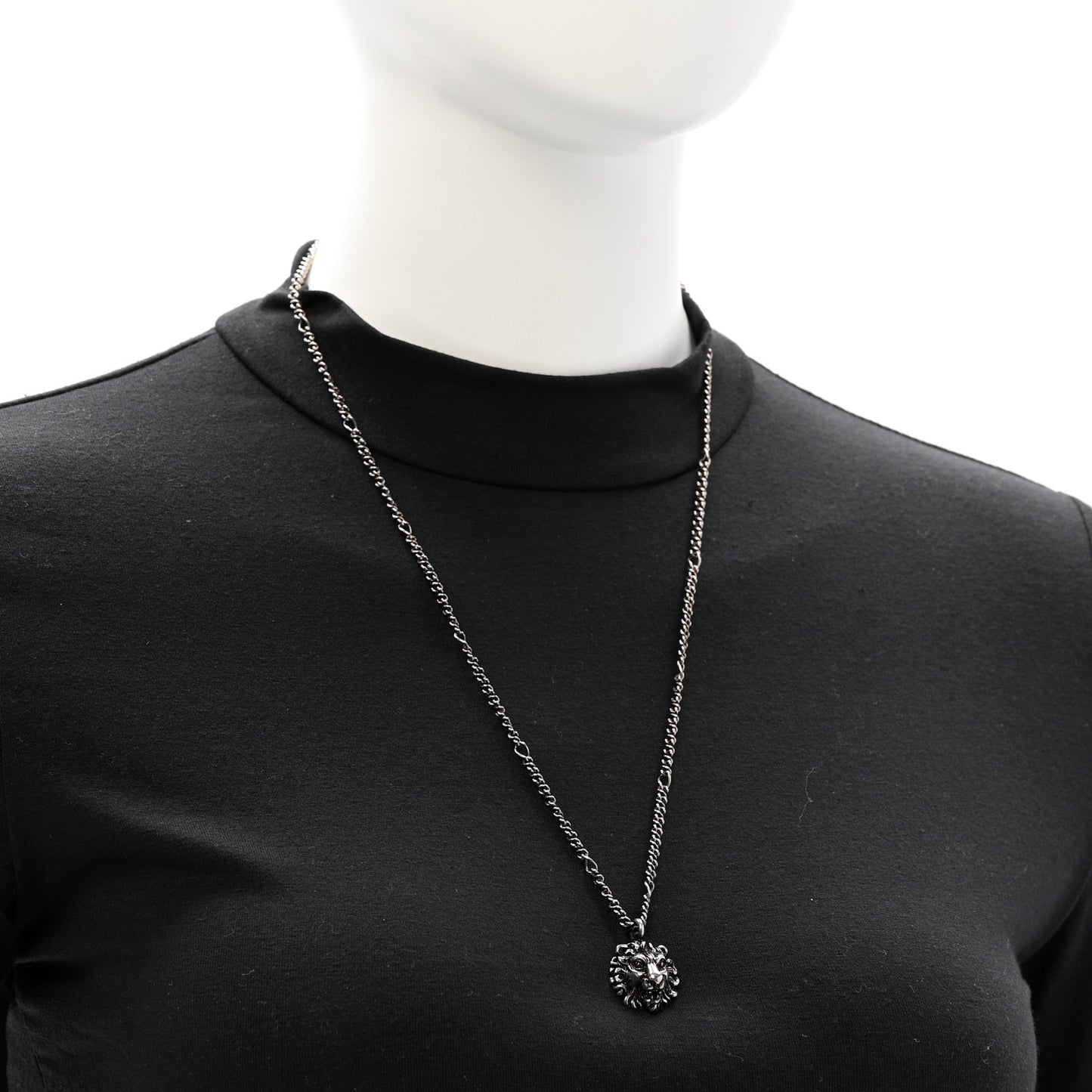 Metal Lion Head Necklace Silver