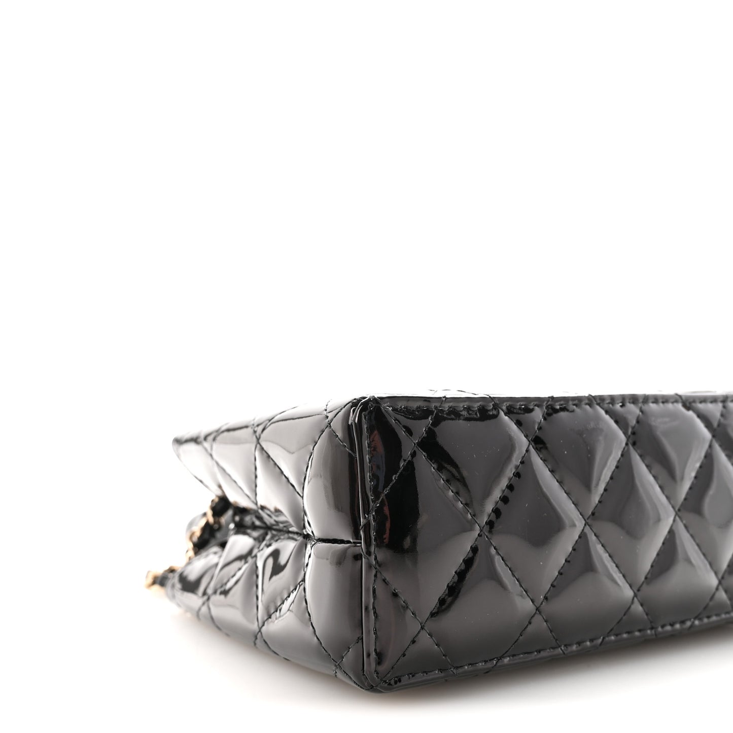 Patent Calfskin Quilted Nano Kelly Shopper Black