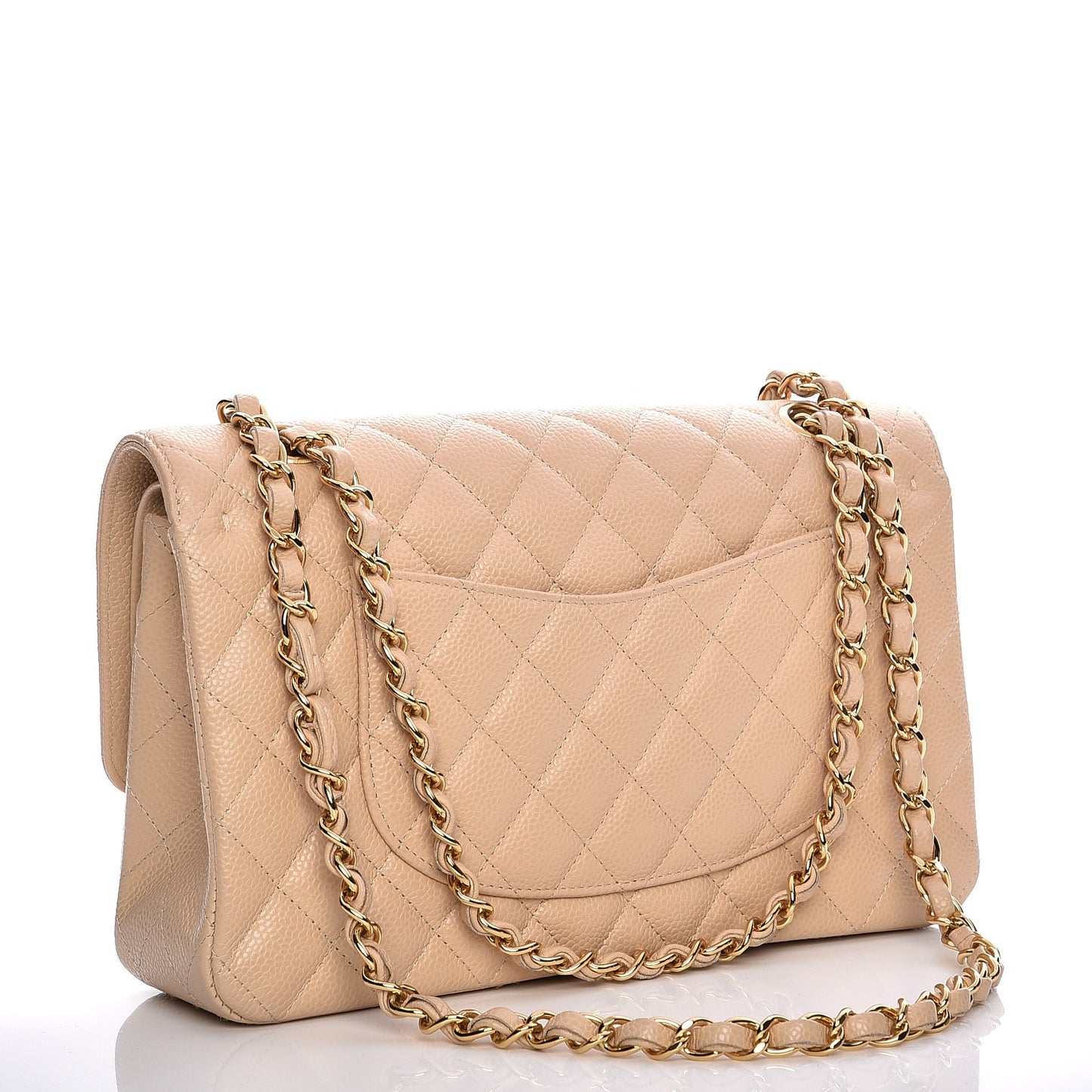 Caviar Quilted Medium Double Flap Beige Clair