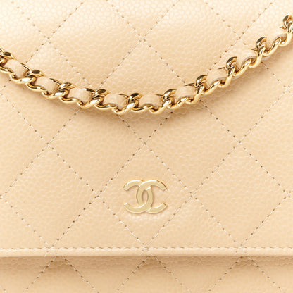 Chanel Caviar Quilted Wallet on Chain WOC Beige 9 of 12