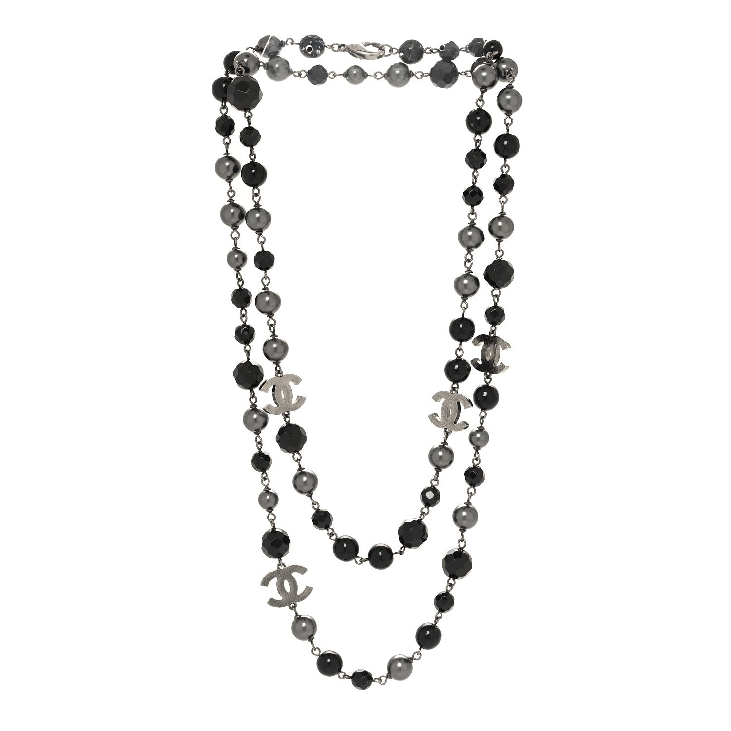 Chanel Ruthenium Pearl Beaded CC Long Necklace Black 3 of 5