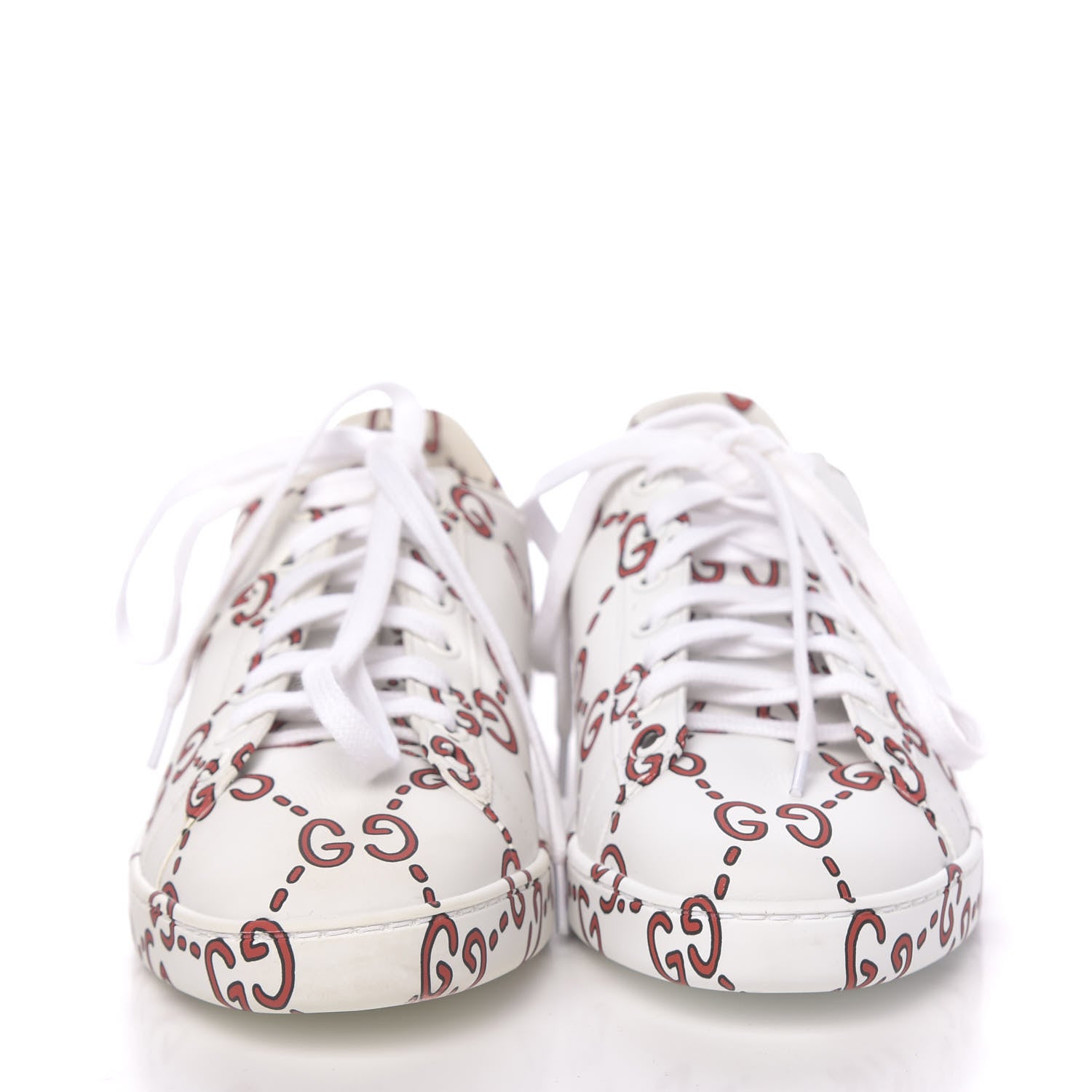 Gucci Calfskin GucciGhost Print Womens Ace Sneakers 38.5 White Hibiscus Red 2 of 14