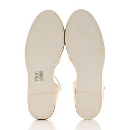 Chanel Lambskin Cap Toe CC Espadrille Sandals 38 White Black 5 of 11