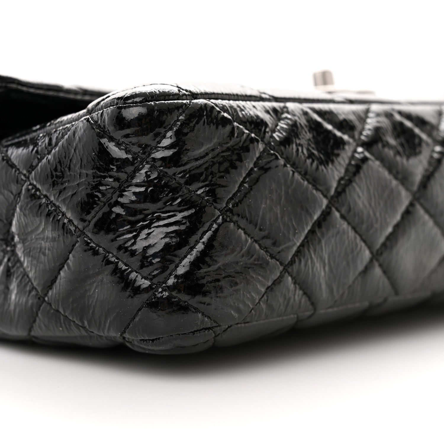 Chanel Distressed Patent Quilted Medium Double Flap Black 9 of 11