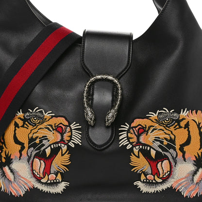Gucci Calfskin Web Tiger Embroidered Large Dionysus Hobo Black 8 of 10