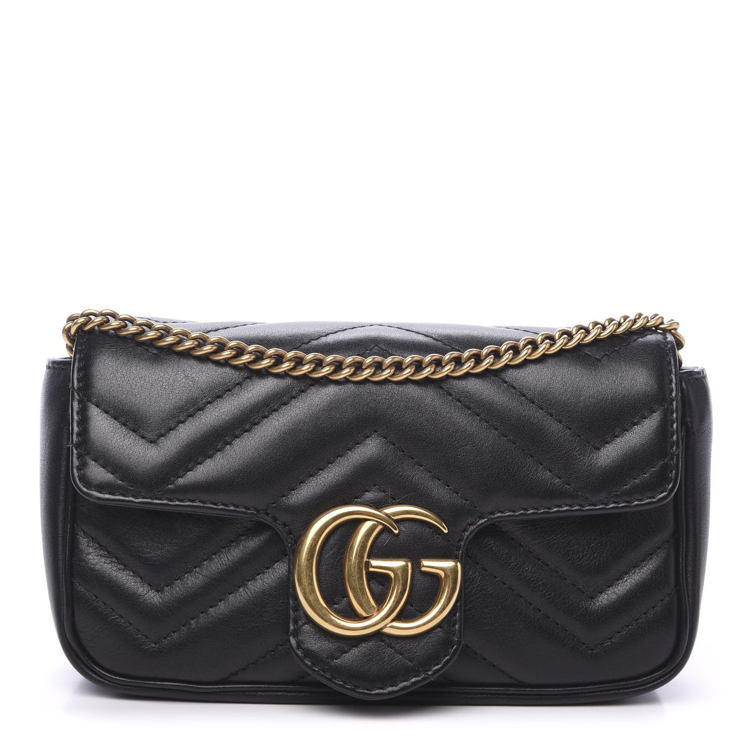 Calfskin Matelasse Super Mini GG Marmont Shoulder Bag Black