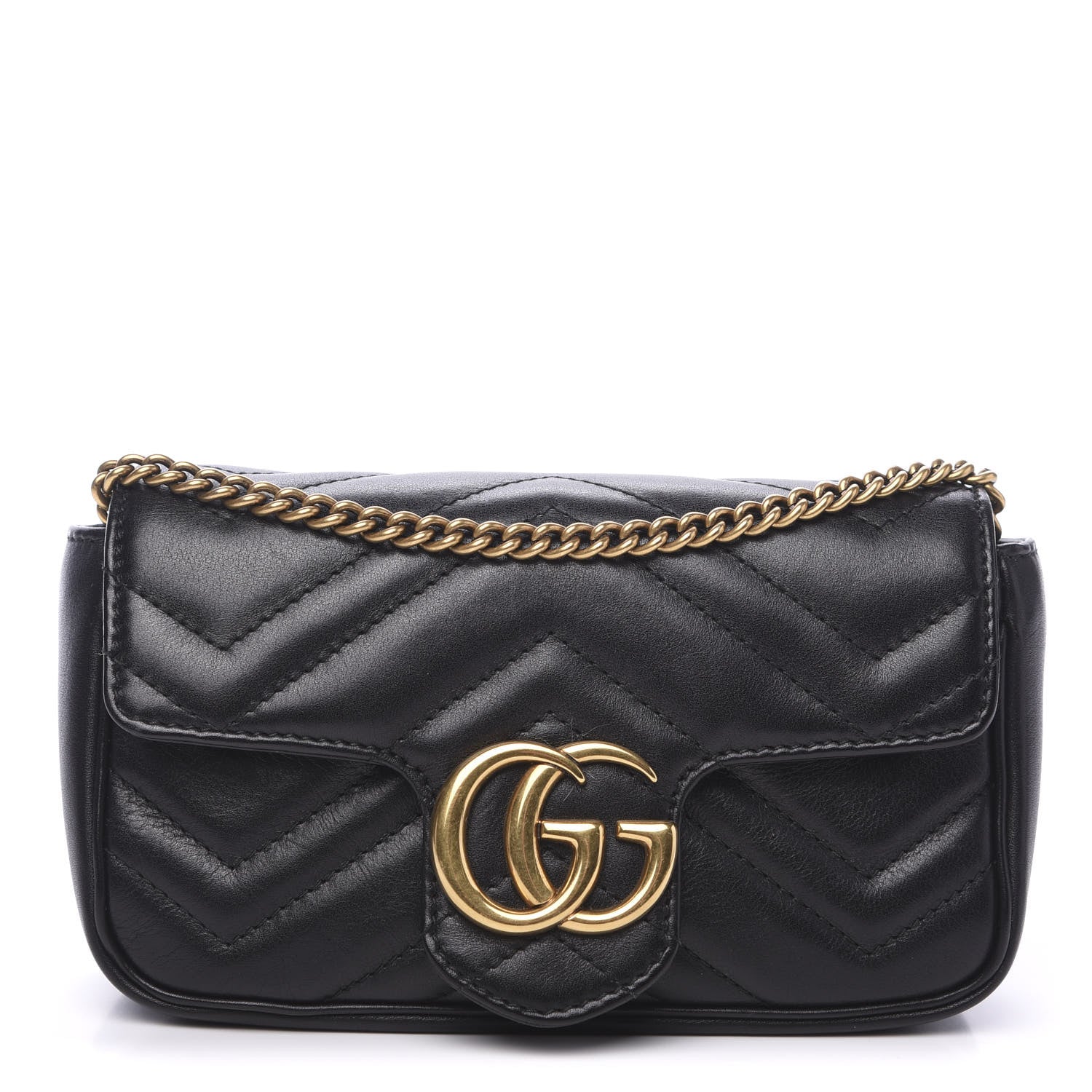 Gucci Calfskin Matelasse Super Mini GG Marmont Shoulder Bag Black 1 of 11