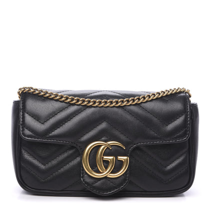 Gucci Calfskin Matelasse Super Mini GG Marmont Shoulder Bag Black 1 of 11
