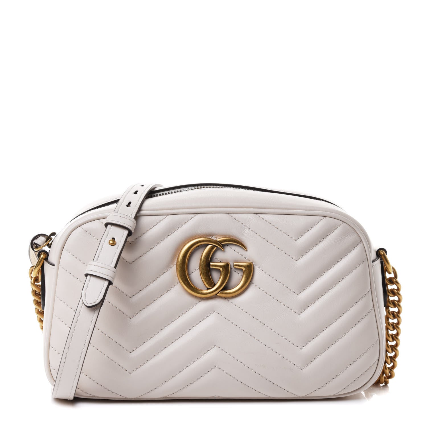 Gucci Calfskin Matelasse Small GG Marmont Chain Shoulder Bag White 1 of 4