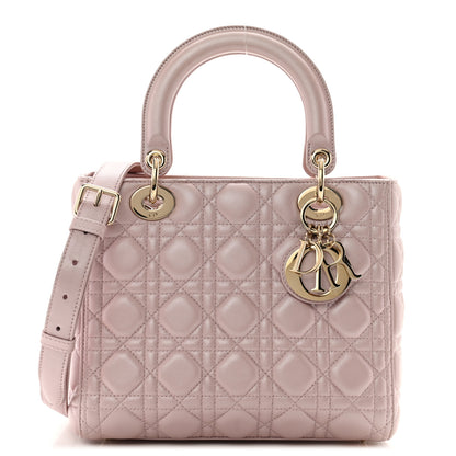 Christian Dior Pearly Lambskin Cannage Medium Lady Dior Lotus 1 of 13