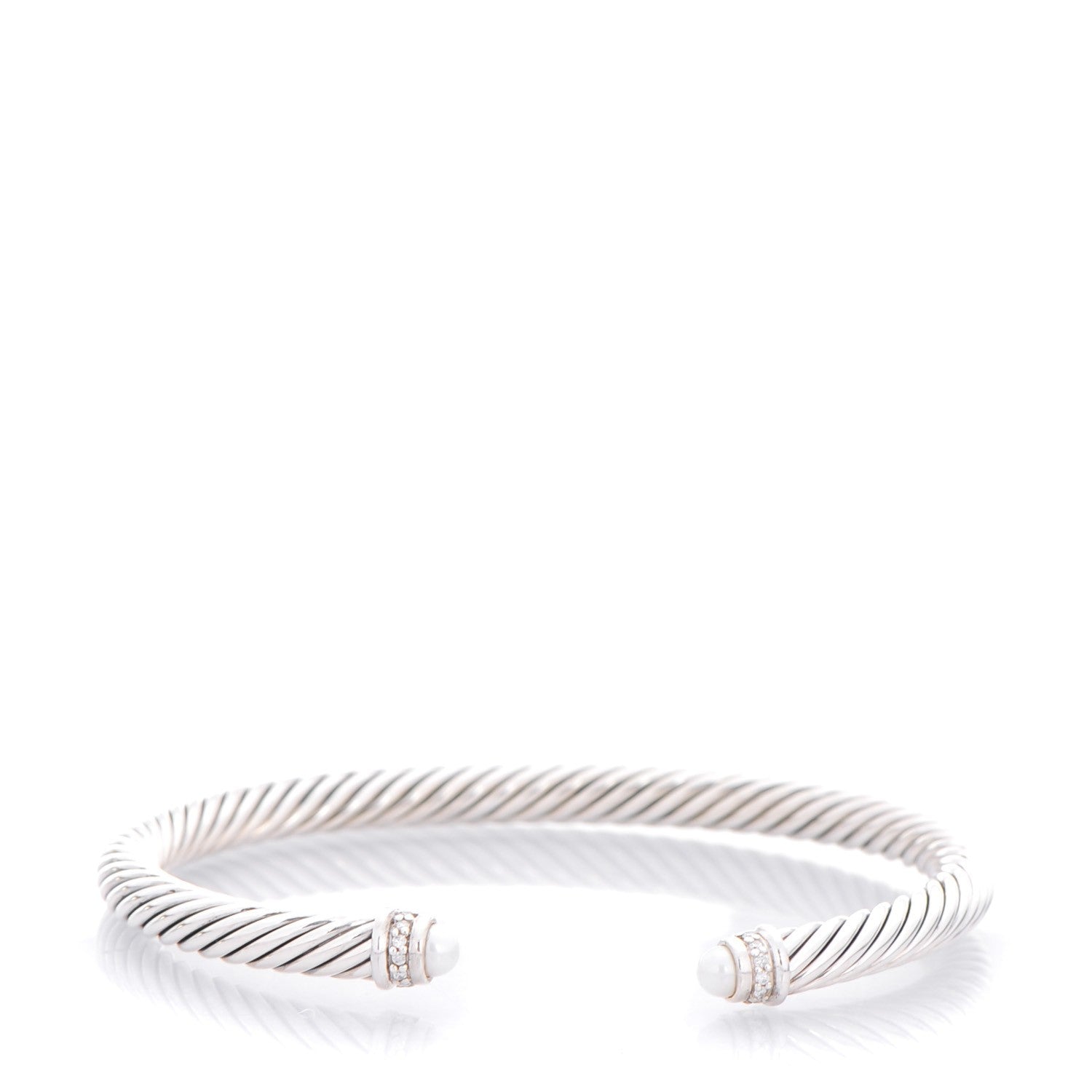 David Yurman Sterling Silver Diamond Pearl 5mm Cable Classics Bracelet 1 of 5