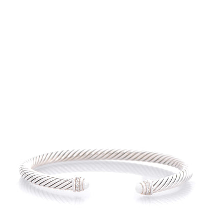 David Yurman Sterling Silver Diamond Pearl 5mm Cable Classics Bracelet 1 of 5
