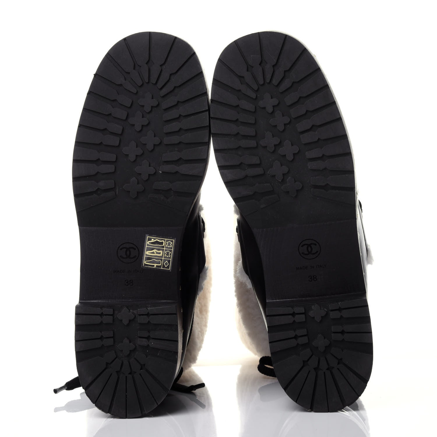 Chanel Shearling Chain Studded CC High Boot 38 Black 7 of 12