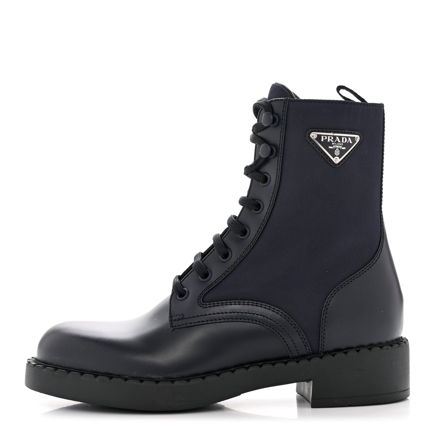 Prada Spazzolato Re-Nylon Metal Triangle Logo Womens 50mm Combat Boots 39 Bleu 1 of 9