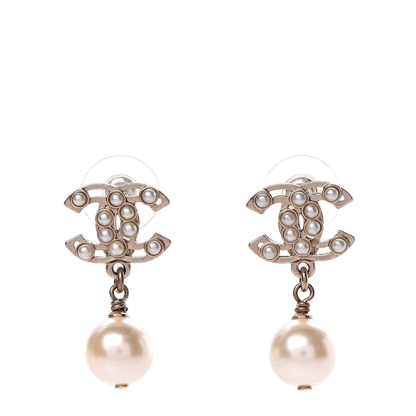 Pearl CC Drop Earrings Light Gold