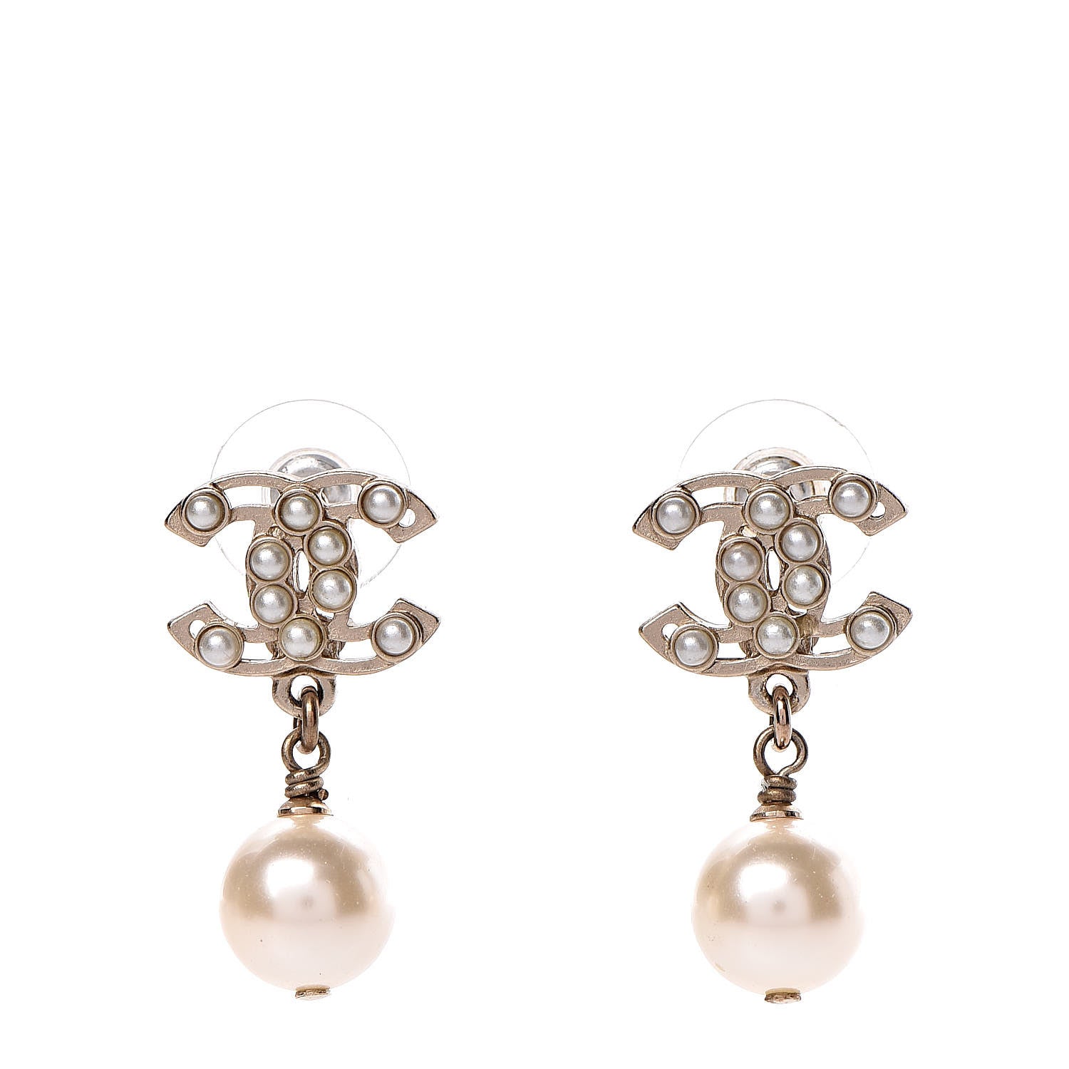 Chanel Pearl CC Drop Earrings Light Gold 1 of 5